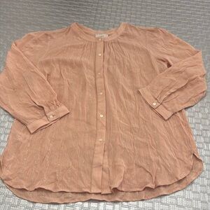 LOFT Outlet Pink Gold Metallic Stripe Long Sleeve Button Front Blouse Women’s S